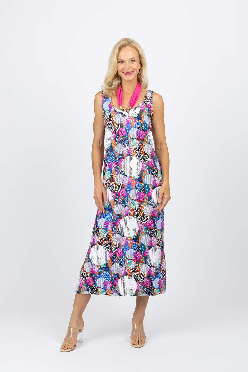 5096 Slim Singlet Dress - Multi Circles