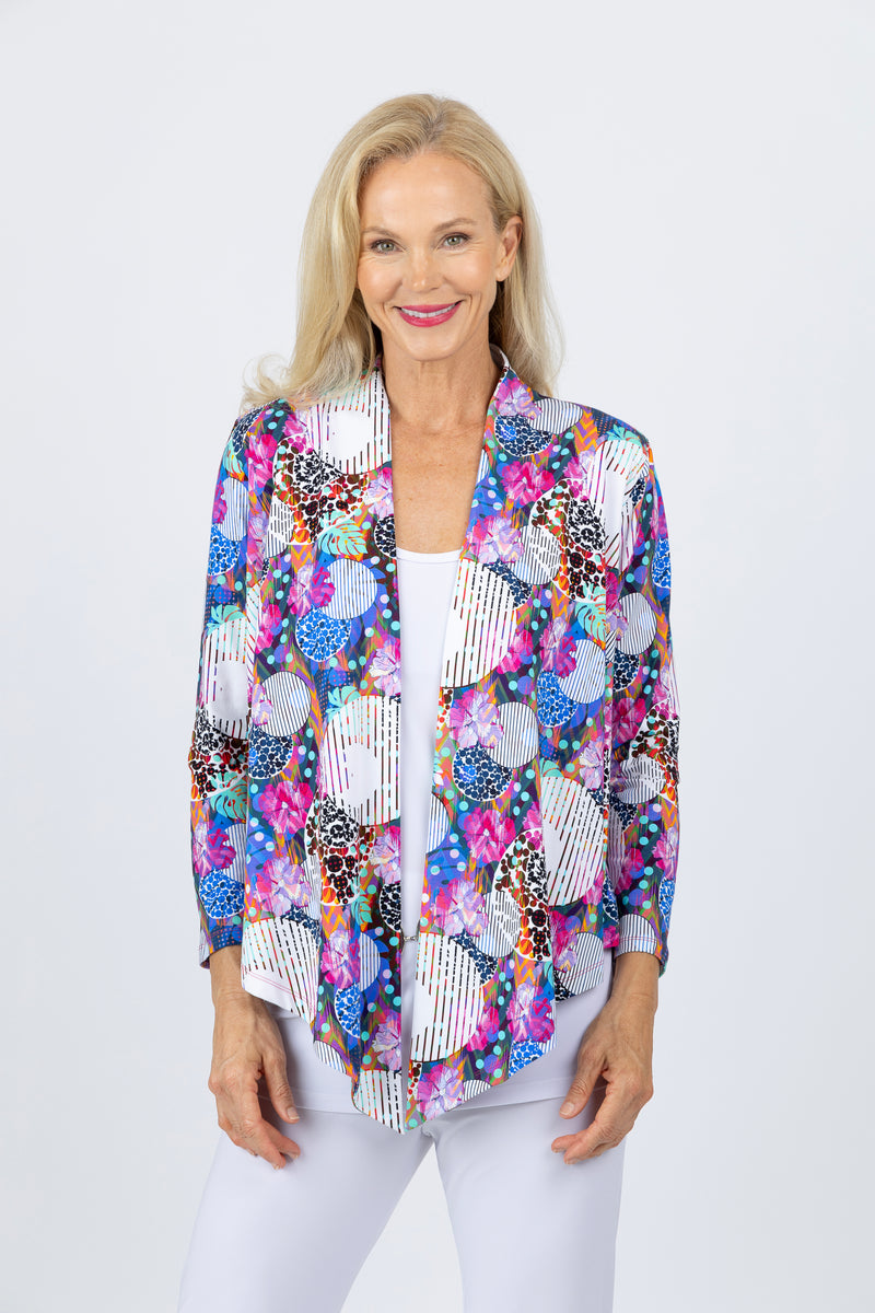 5064 Short Drape Cardi - Multi CIrcles