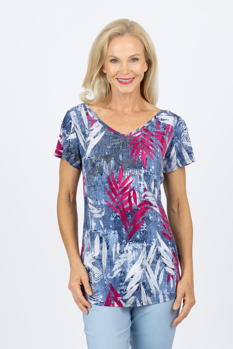 5249 Two Way Top - Pink Leaf