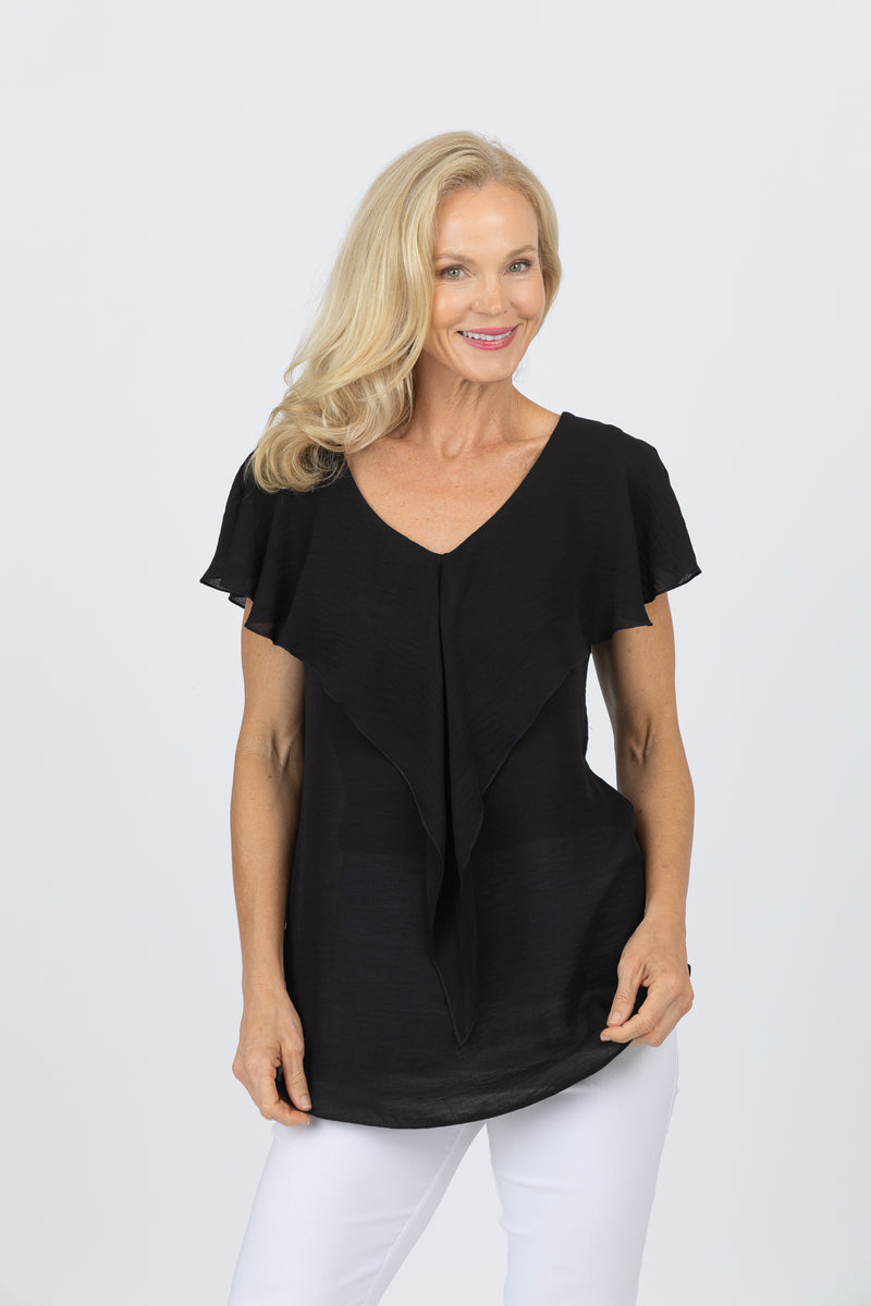 5221 V-Neck Frill Top - Black