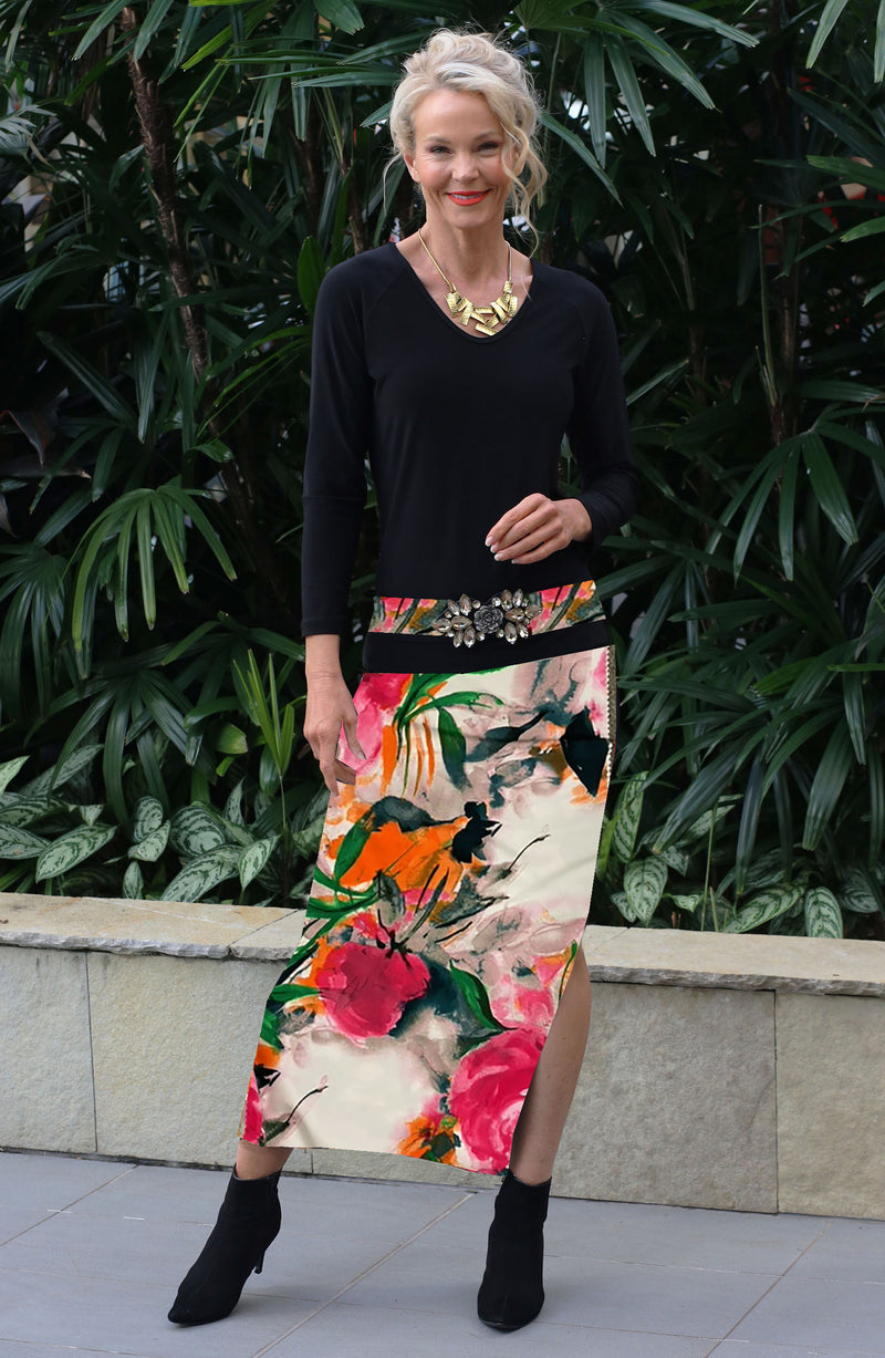 4231E Maxi Skirt - White Flower