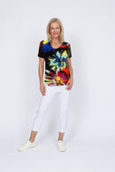4236E Sorento Short Sleeve Raglan - Black Flowers