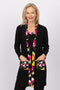 5042 Contrast Pocket Cardigan - Black/Flowers
