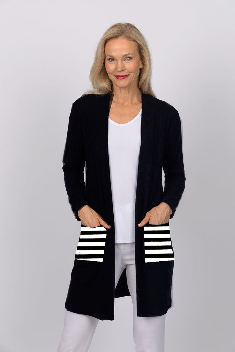 4265E Pocket Cardigan - White/Black