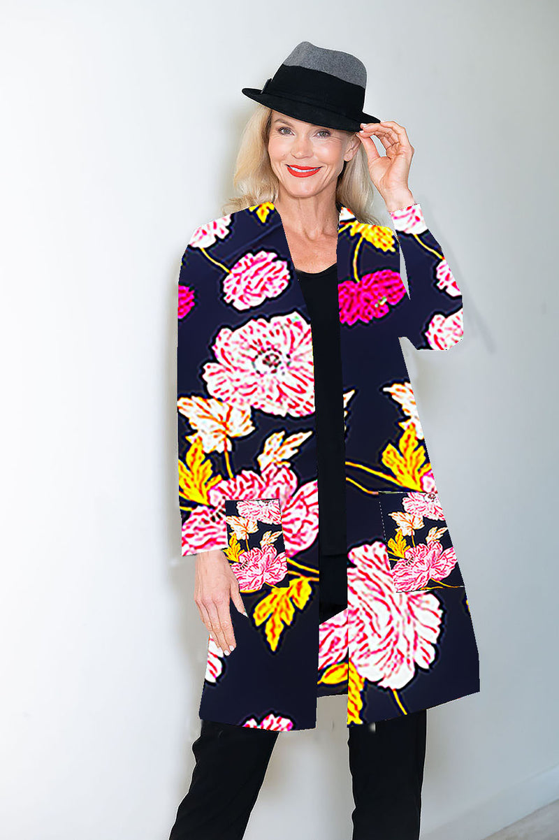 5042 Pocket Cardigan - Navy Flowers