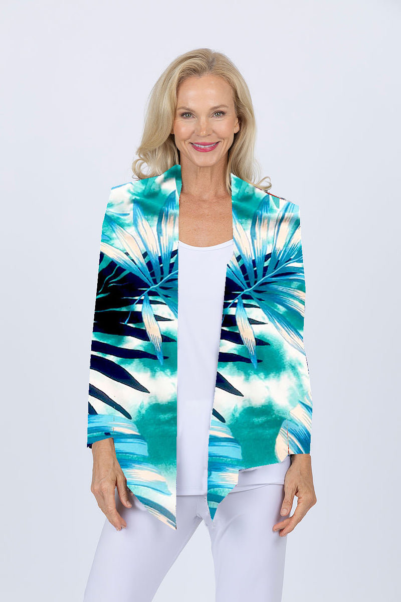 5064 Short Drape Cardi - Green Leaves