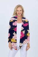 5064 Short Drape Cardi - Navy Flower