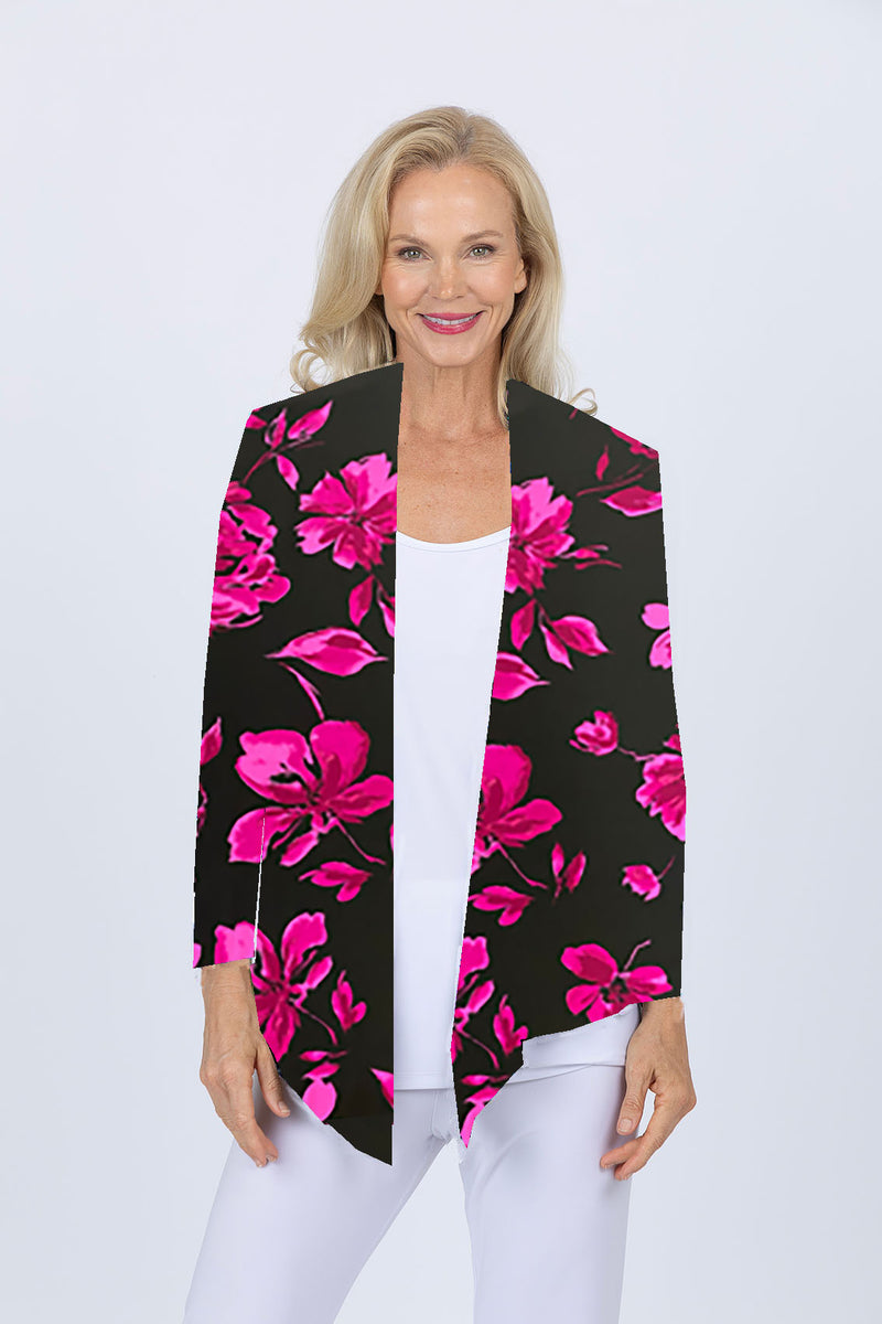 5064 Short Drape Cardi - Pink Flower