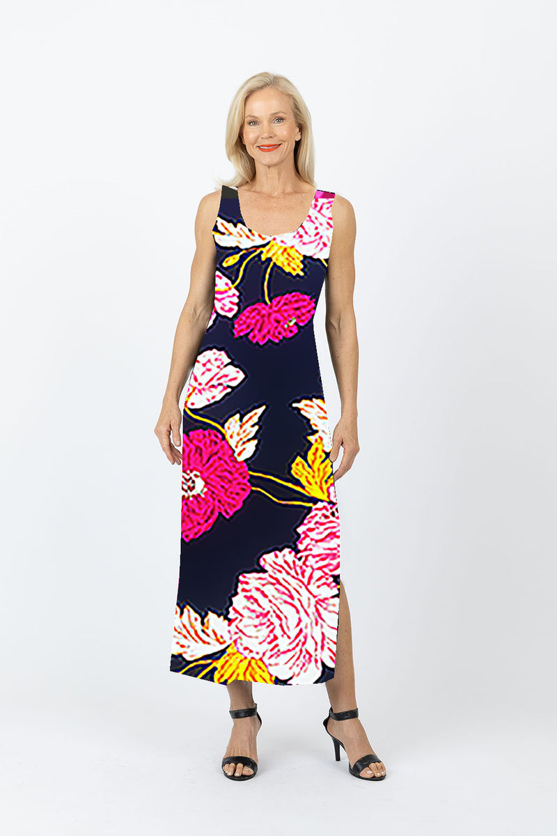 5096 Slim Singlet Dress - Navy Flowers