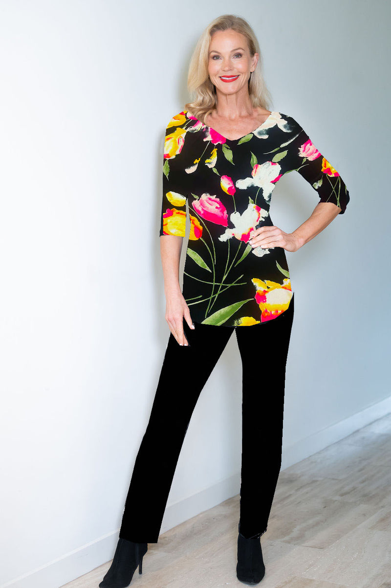 5187 3/4 Sleeve Two Way Top - Flowers
