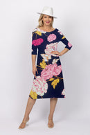 5191 3/4 Sleeve Two Way Dress - Navy Flower