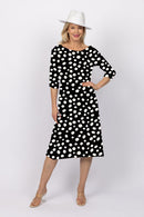 5191 3/4 Sleeve Two Way Dress - Blk/Wht Spot