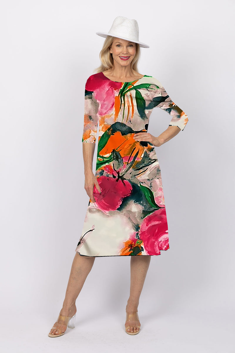 5191 3/4 Sleeve Two Way Dress - White Flower