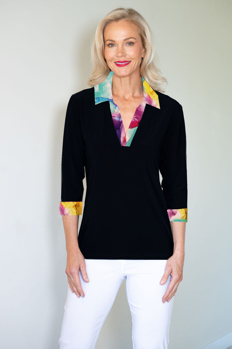 5194 Crystal Trim Polo - Black/Sunrise