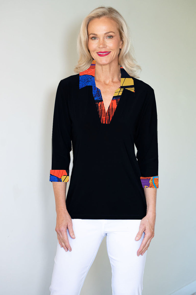 5194 Crystal Trim Polo - Black/Geometric