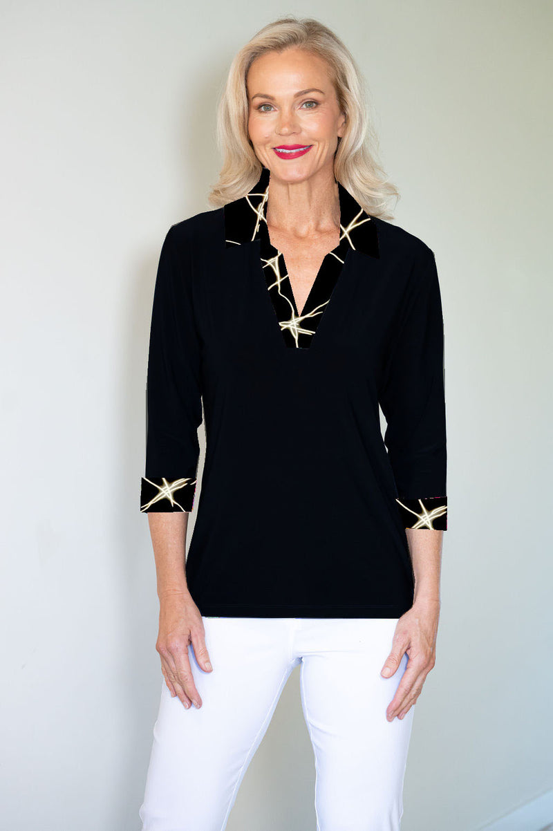 5194 Crystal Trim Polo - Black/Lightning