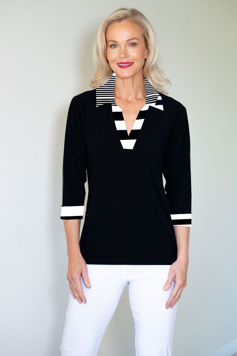 5194 Crystal Trim Polo - Black Stripe