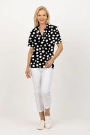 5194 S/S Crystal Trim Polo - Blk/Wht Spot