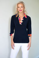 5194 Crystal Trim Polo - Navy/Flower