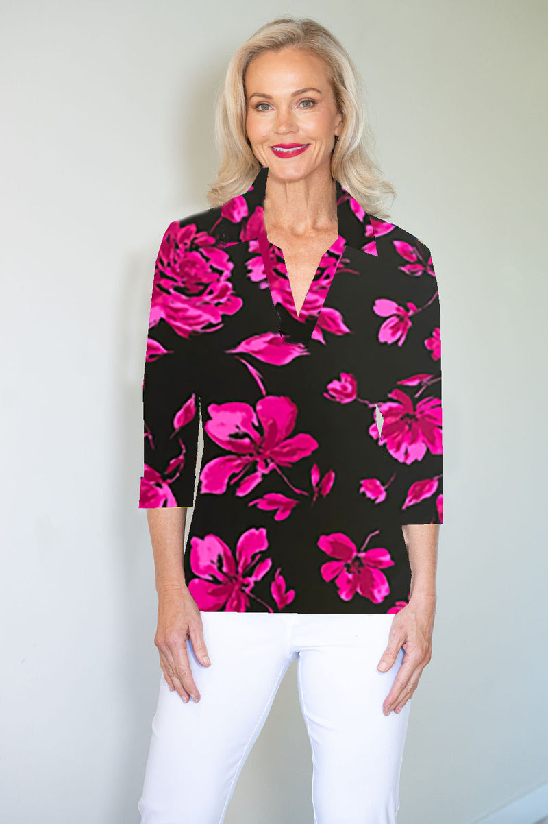 5194 Crystal Trim Polo - Pink Flower