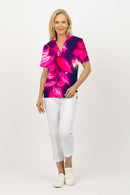 5194 S/S Crystal Trim Polo - Pink/Navy Lily