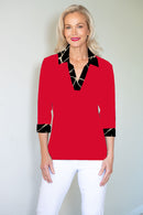 5194 Crystal Trim Polo - Red/Lightning