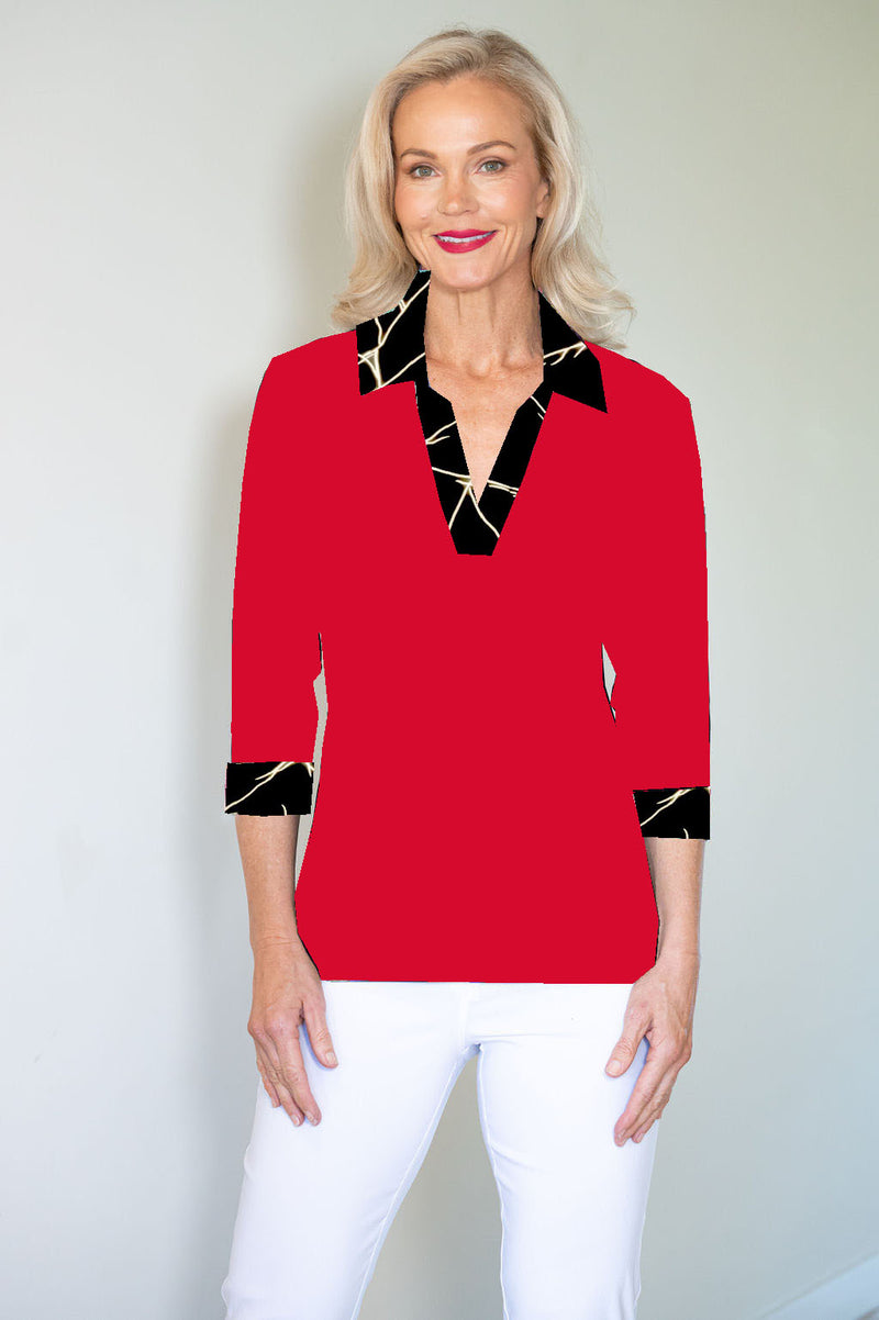 5194 Crystal Trim Polo - Red/Lightning