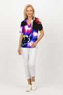 5194 S/S Crystal Trim Polo - Floral Spray