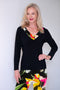 5216 V Band L/S Top - Black/Flowers