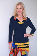 5216 V Band L/S Top - Navy/Geometric