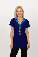 5225 Scarf Top - Navy/Tropical