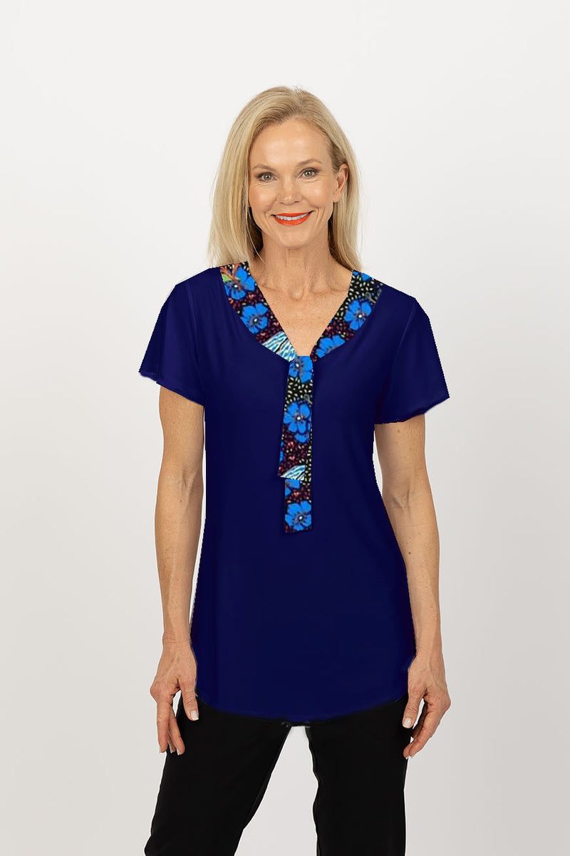 5225 Scarf Top - Navy/Tropical