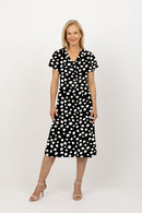 5226 Scarf Dress -  Blk/Wht Spot