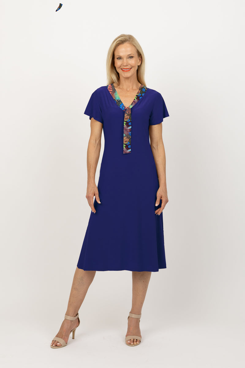 5226 Scarf Dress - Navy/Tropical