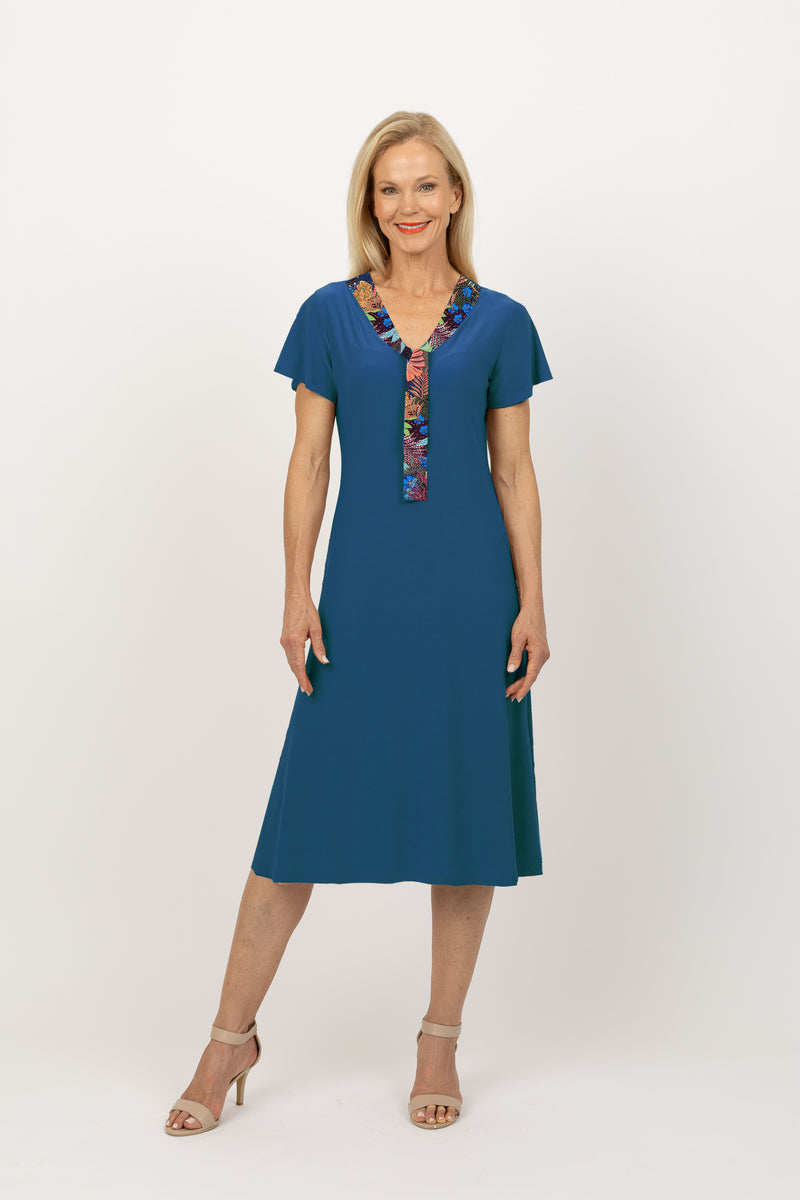 5226 Scarf Dress - Teal/Tropical