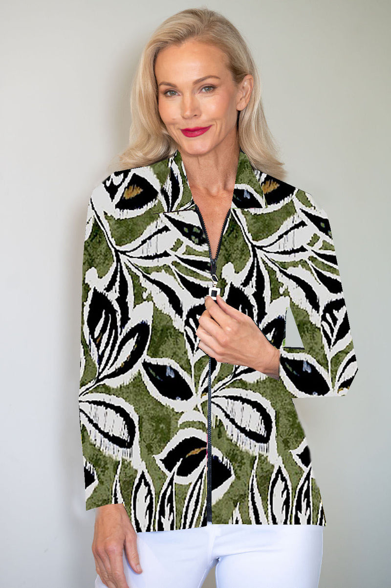 5313 Embellished Zip Cardi - Earth