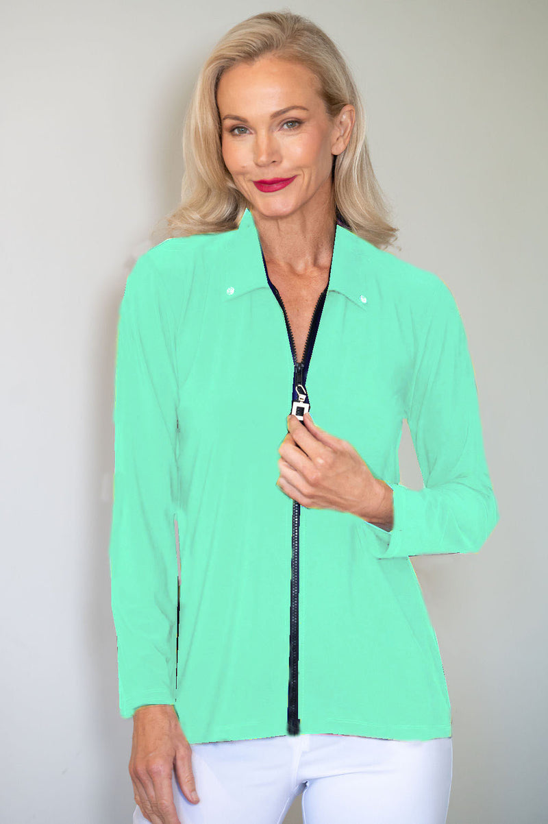 5313 Embellished Zip Cardi - Mint