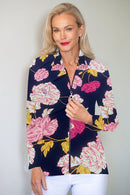 5313 Embellished Zip Cardi - Navy Flower