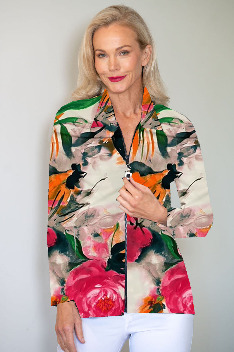 5313 Embellished Zip Cardi - White Flower