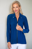 5313 Embellished Zip Cardi - Cobalt