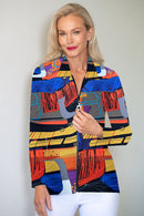 5313 Embellished Zip Cardi - Geometric