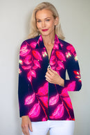 5313 Embellished Zip Cardi - Pink/Navy Lily