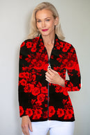 5313 Embellished Zip Cardi - Red Rose
