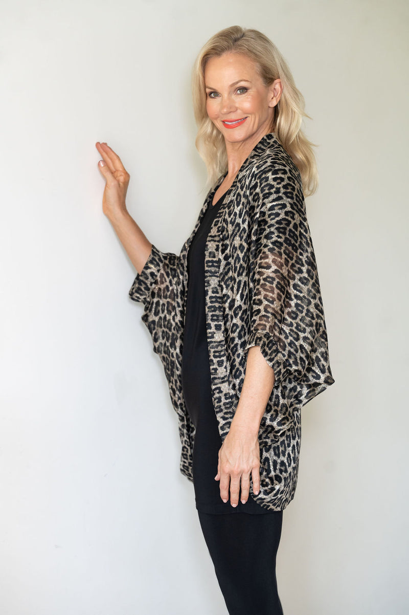 5328 Kimono Cardi - Lurex Leopard