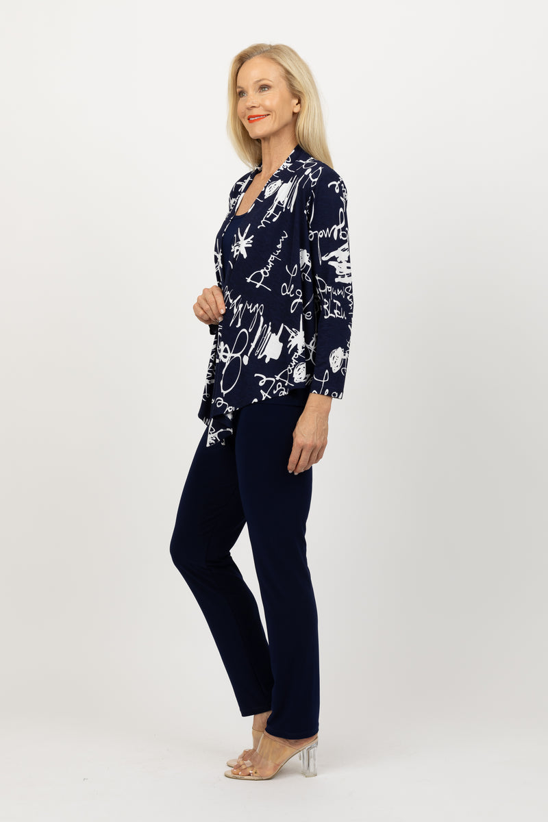 5064 Short Drape Cardi - Squiggle (Navy/White)