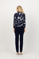 5064 Short Drape Cardi - Squiggle (Navy/White)