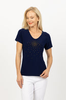 5330 Crystal Raglan -  Navy/Gold Splatter