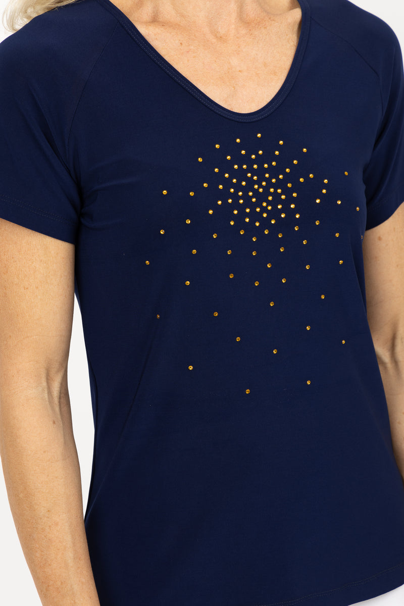 5330 Crystal Raglan -  Navy/Gold Splatter