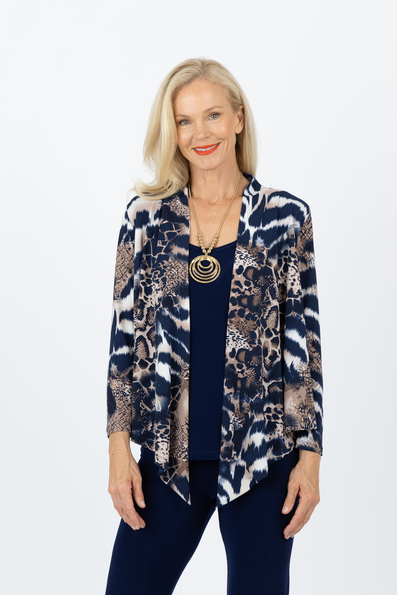 5064 Short Drape Cardi - Navy Snake