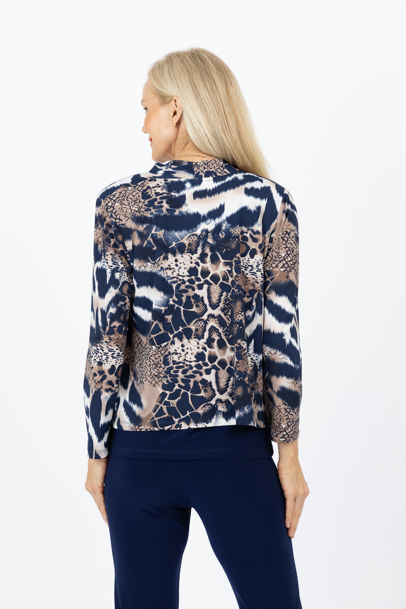 5064 Short Drape Cardi - Navy Snake